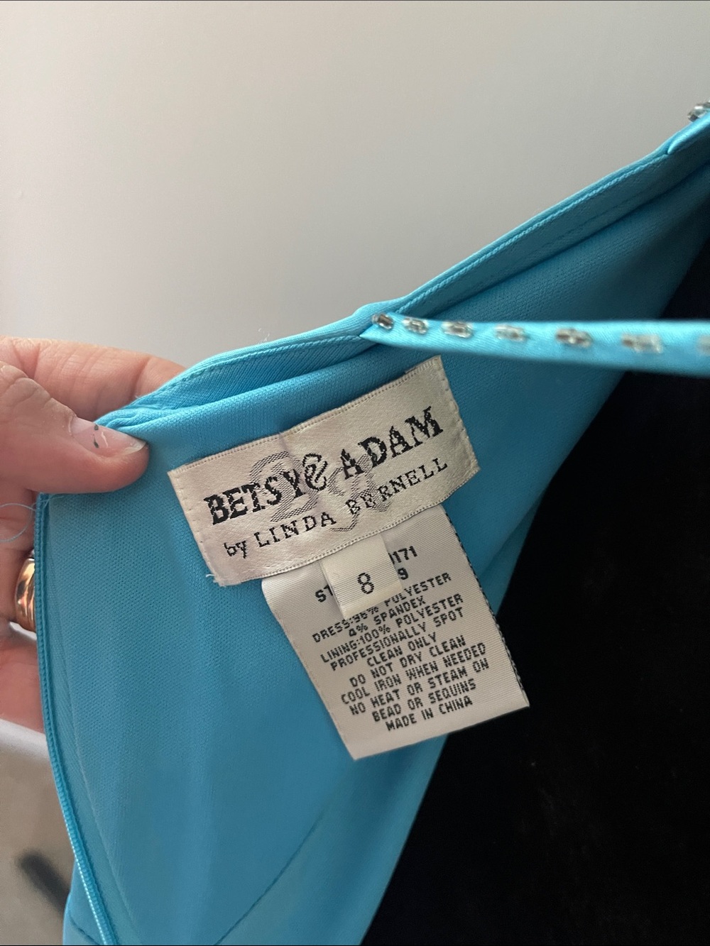 Turquoise Satin Dress with Embellished V-Neck and Criss-Cross Straps - Picture 6 of 6